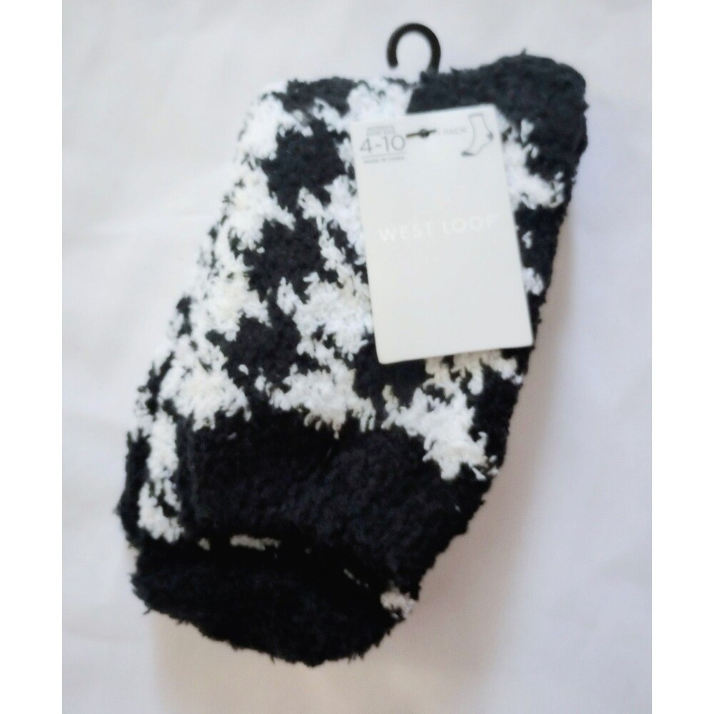 NWT West Loop Black / White Houndstooth Fuzzy Socks sz 4-10 Womens
